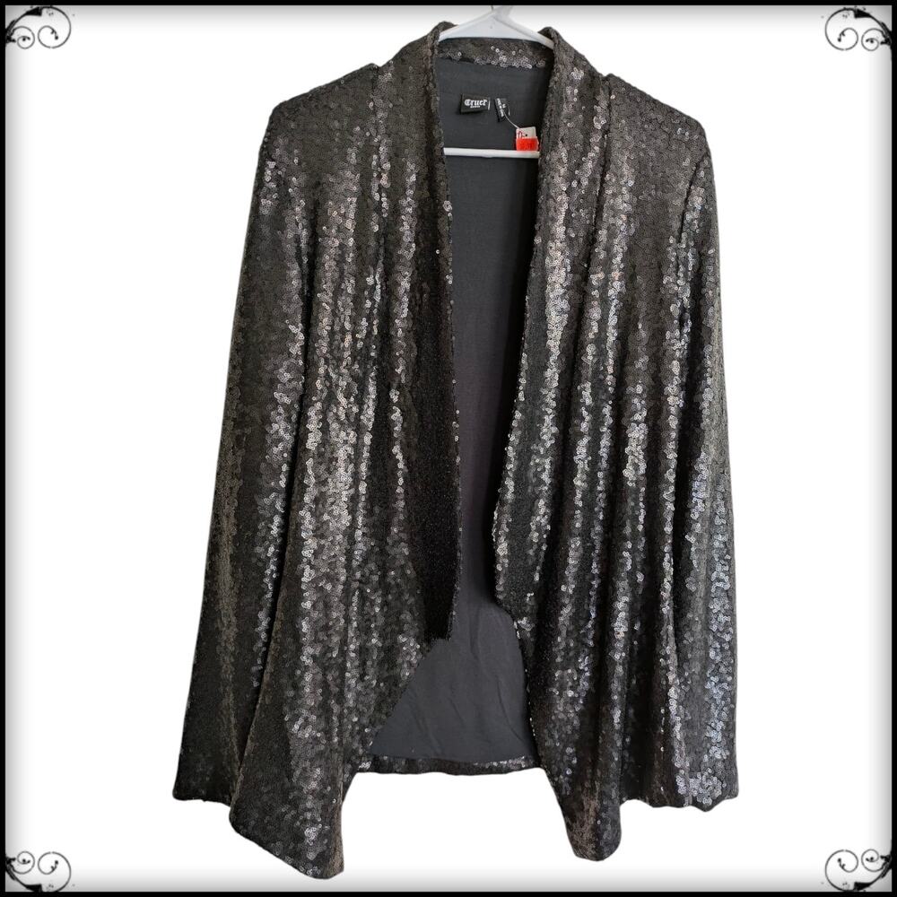 CRUEL DENIM Black Sequin Sweater Jacket 
Blazer Cardigan Glam Goth Girl Medium